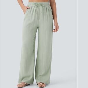 High Waisted Drawstring Wide Leg Casual Linen Pants